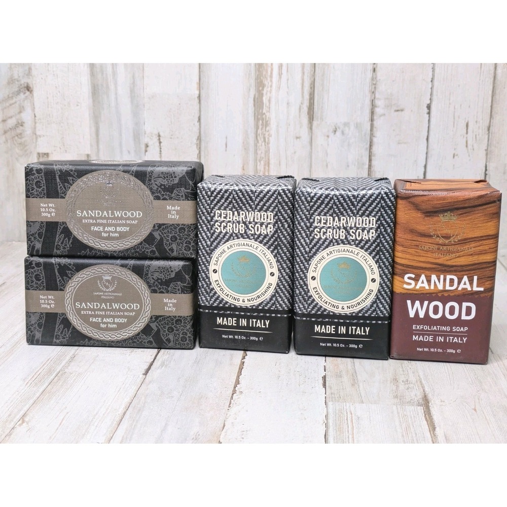 5 Pack Sapone Artigianale Italiano Made in Italy Soaps Cedarwood Sandalwood Fine